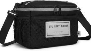 SUNNY BIRD Insulated Lunch Bag with Foldable and Leakproof Design, Thermally Insulated, Shoulder Strap for Women, Men and Teen (Black 002)