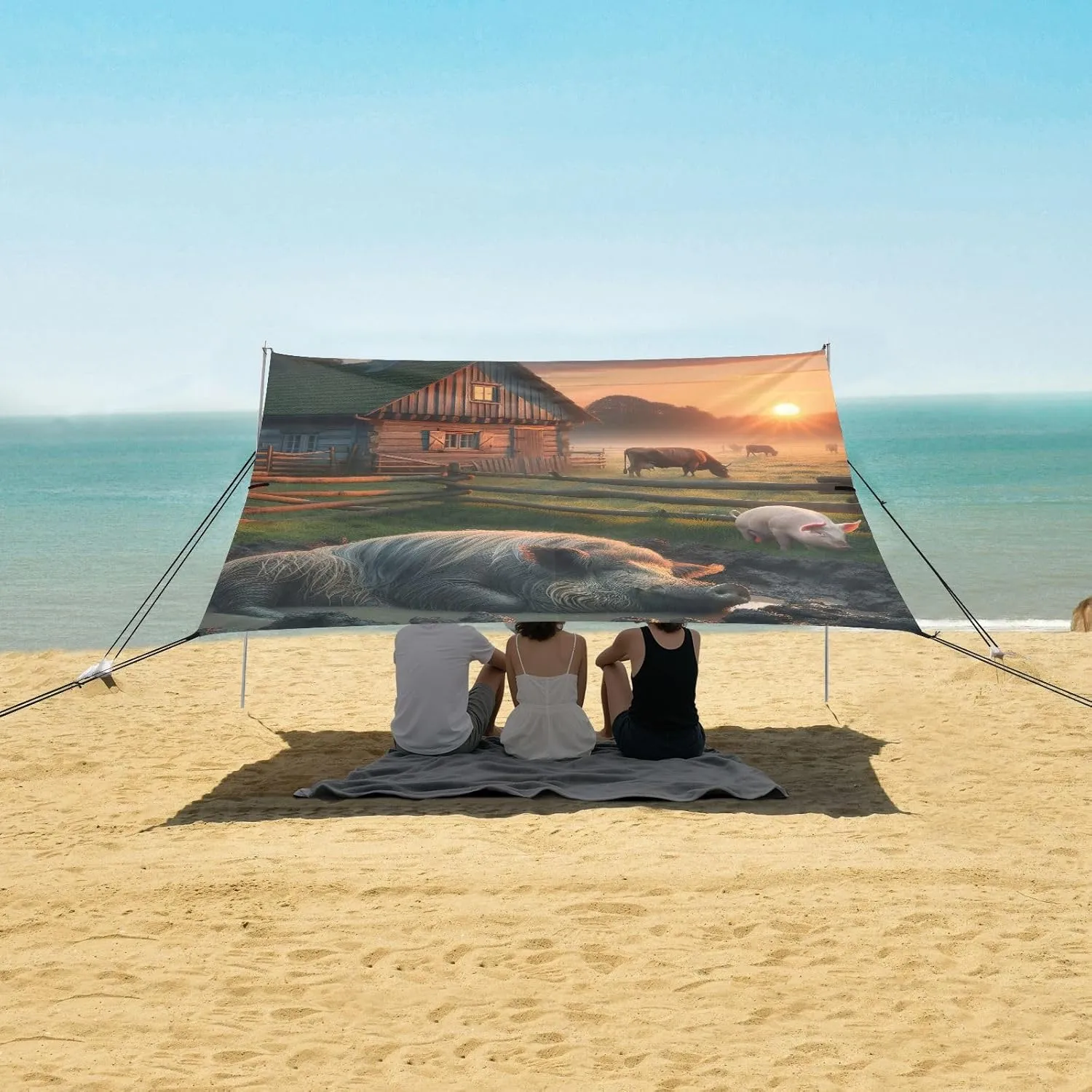 Sunrise Farmyard Harmony Canopy Tent Beach Outdoor Patio Sun Shade Floral Camping Sun Shelter Yard 9.2 × 10.5 FT Waterproof with Sand Bags Poles