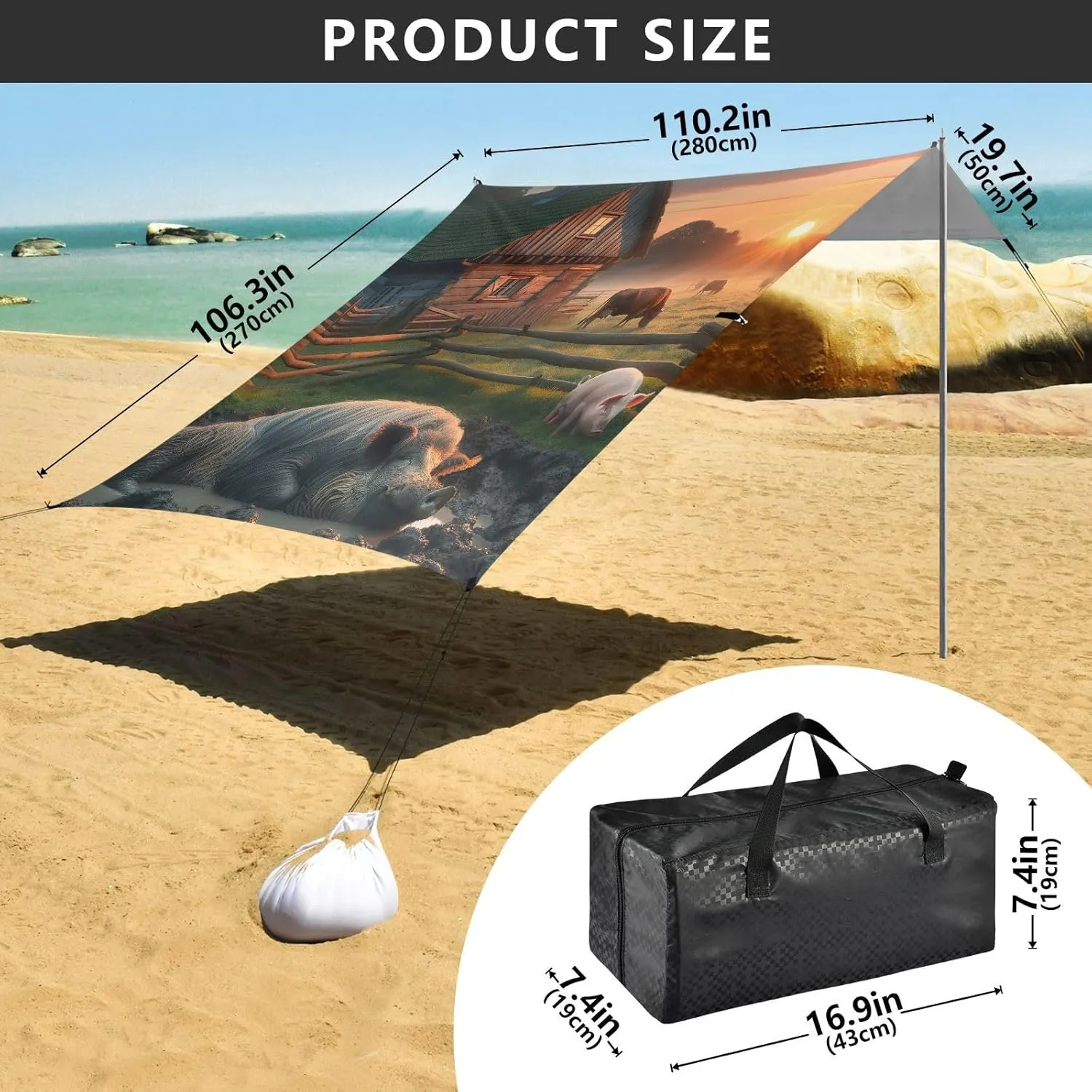 Sunrise Farmyard Harmony Canopy Tent Beach Outdoor Patio Sun Shade Floral Camping Sun Shelter Yard 9.2 × 10.5 FT Waterproof with Sand Bags Poles
