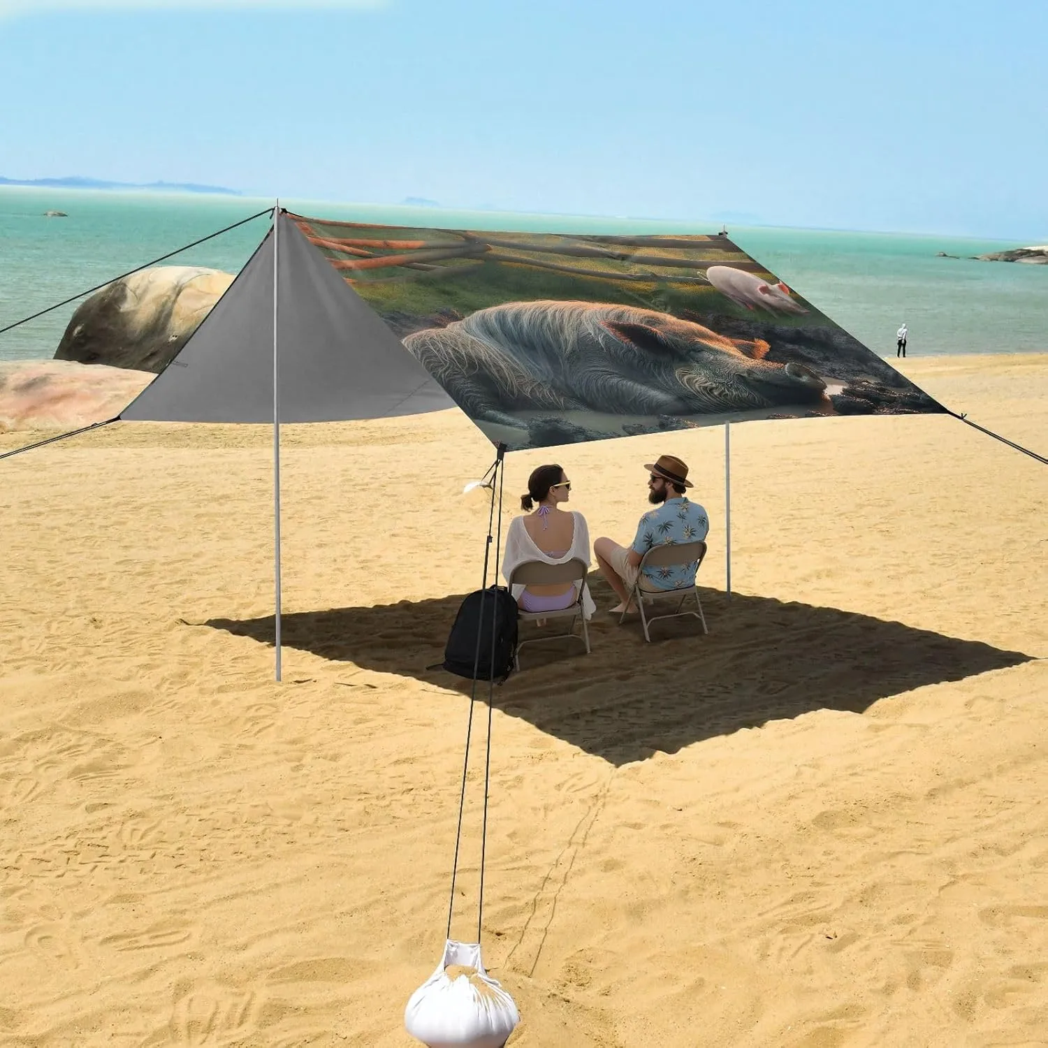 Sunrise Farmyard Harmony Canopy Tent Beach Outdoor Patio Sun Shade Floral Camping Sun Shelter Yard 9.2 × 10.5 FT Waterproof with Sand Bags Poles