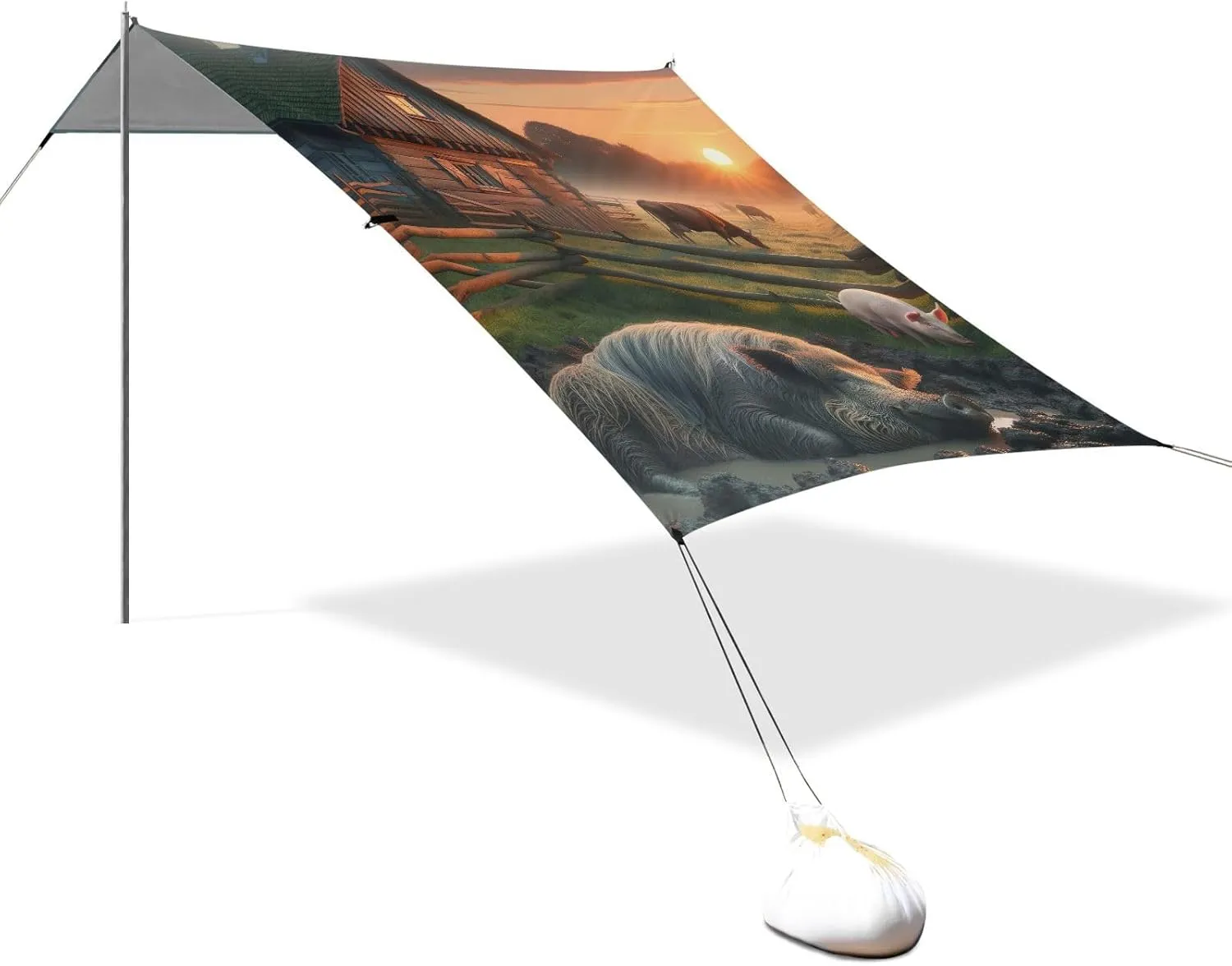 Sunrise Farmyard Harmony Canopy Tent Beach Outdoor Patio Sun Shade Floral Camping Sun Shelter Yard 9.2 × 10.5 FT Waterproof with Sand Bags Poles