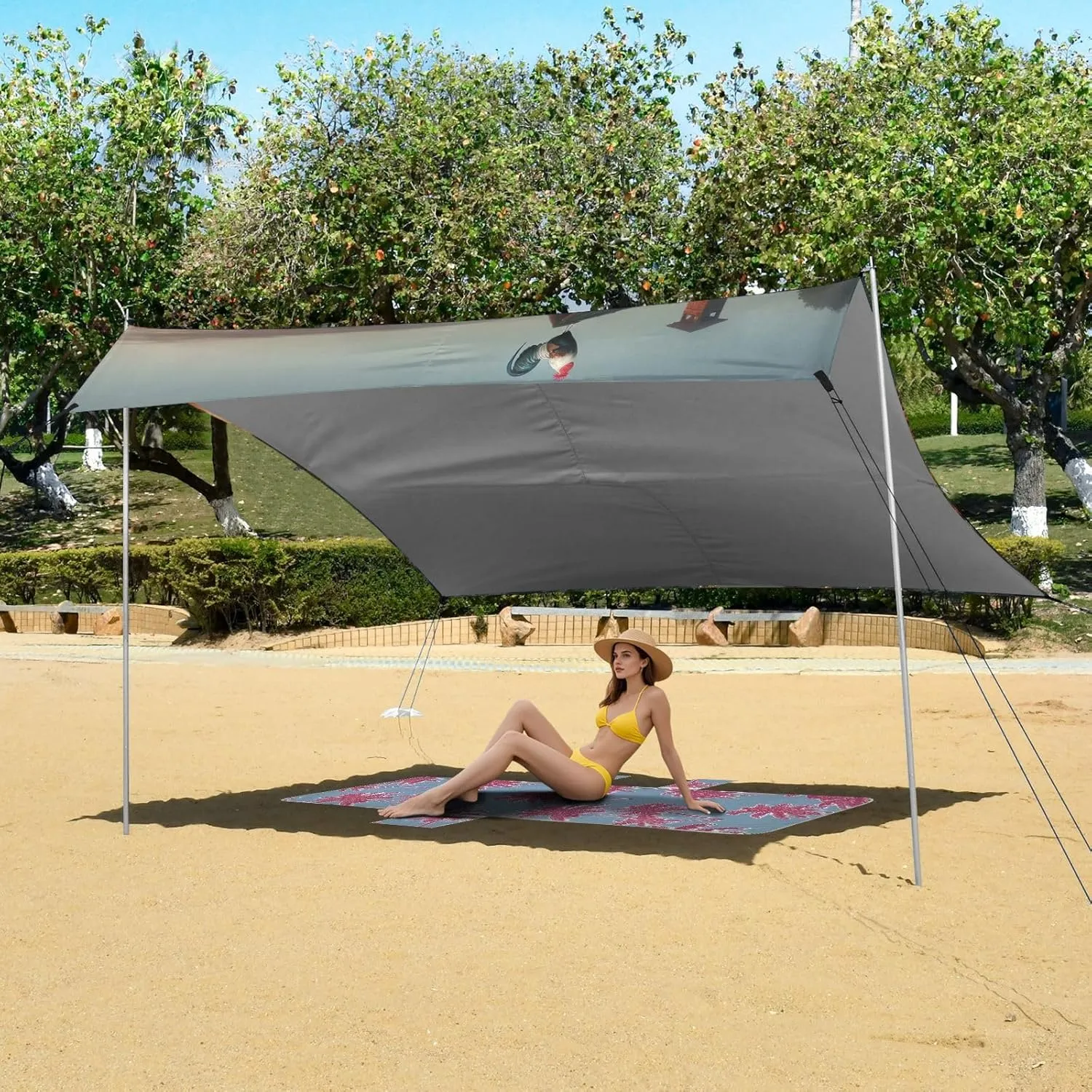 Sunrise Farmyard Harmony Canopy Tent Beach Outdoor Patio Sun Shade Floral Camping Sun Shelter Yard 9.2 × 10.5 FT Waterproof with Sand Bags Poles