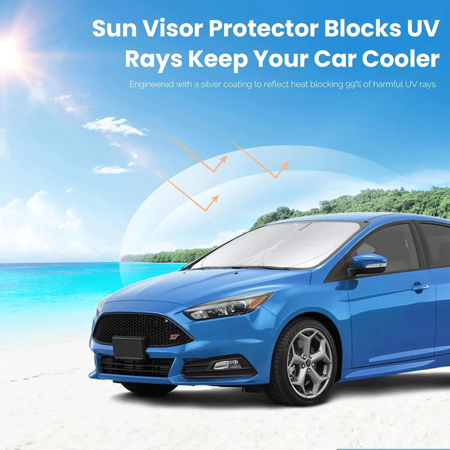 Sunshade for Focus Windshield Sun Shade Custom-fit for 2012-2018 Ford Focus S, RS, ST, SE, SEL, Titanium, Electric Sedan Hatchback Accessories Front Window Shield Cover Sun Visor UV Reflector