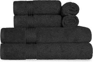 Superior Egyptian Cotton 6-Piece Towel Set, Bathroom Essentials, Towels For Bathroom, Apartment, Airbnb, Guest Bath, Face, Hand, Bath Towels, Washcloths, Absorbent, Fast Drying, Black