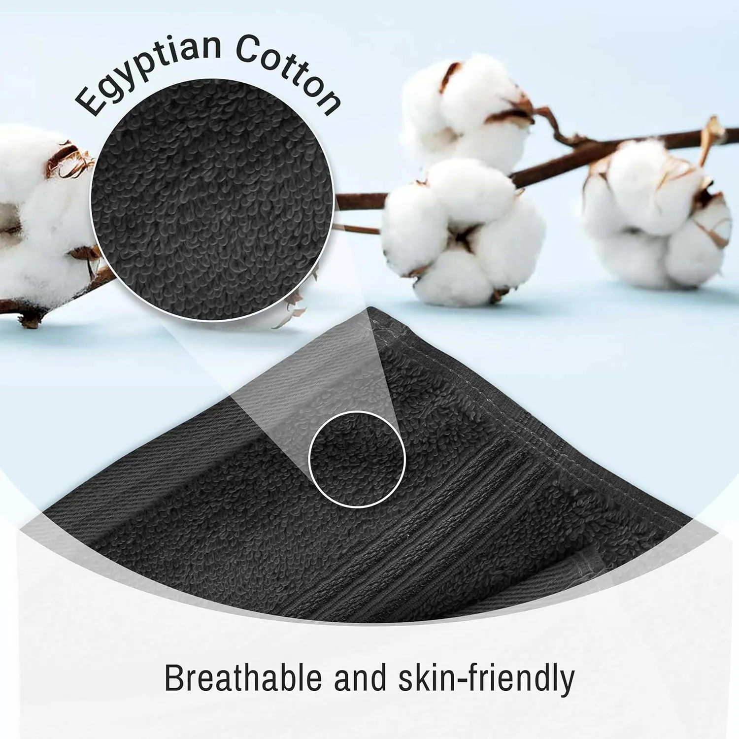 Superior Egyptian Cotton 6-Piece Towel Set, Bathroom Essentials, Towels For Bathroom, Apartment, Airbnb, Guest Bath, Face, Hand, Bath Towels, Washcloths, Absorbent, Fast Drying, Black