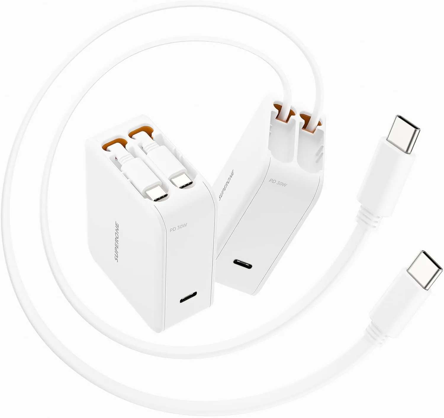 SUPERONE 3 in 1 Retractable Phone Charger with Dual Cables, Retractable Wall Charger with PD 35W Fast Charging for iPhone 16/15/14/13/12/11 Series, Pad, Tablet, LG, Samsung and More