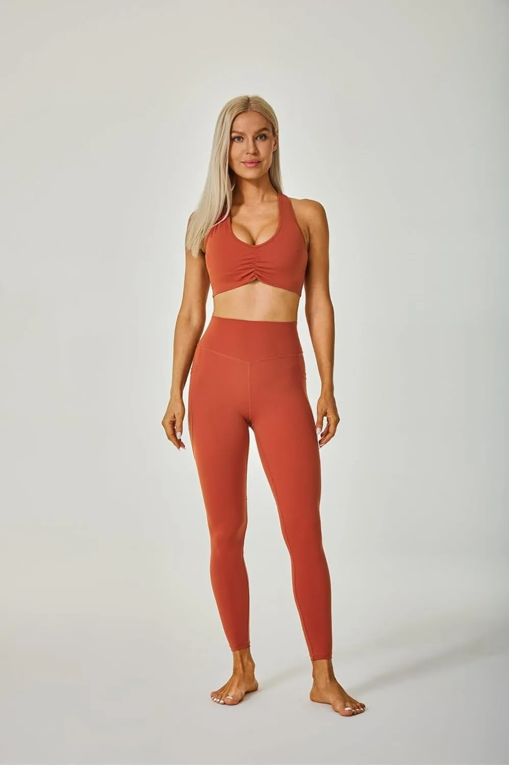 Sustainale High Waisted Yoga Capris Leggings with Pockets for Women Workout Fitness Running Pants Tight