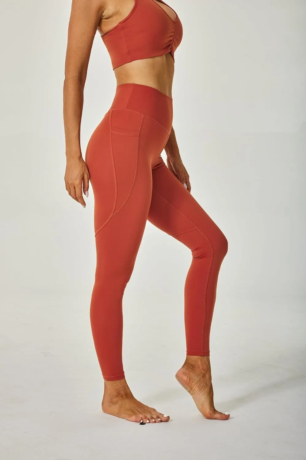 Sustainale High Waisted Yoga Capris Leggings with Pockets for Women Workout Fitness Running Pants Tight