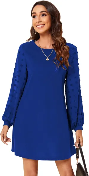 SweatyRocks Women's Elegant Mesh Contrast Long Sleeve A Line Mini Short Dress