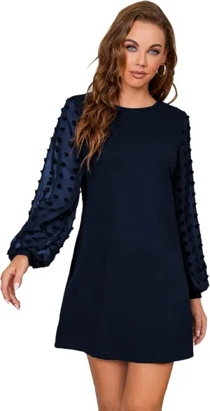 SweatyRocks Women's Elegant Mesh Contrast Long Sleeve A Line Mini Short Dress