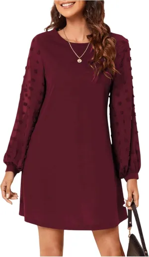 SweatyRocks Women's Elegant Mesh Contrast Long Sleeve A Line Mini Short Dress