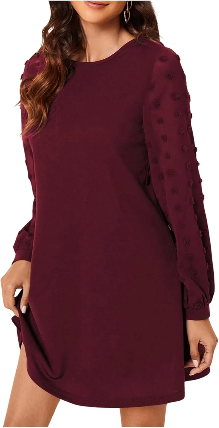 SweatyRocks Women's Elegant Mesh Contrast Long Sleeve A Line Mini Short Dress