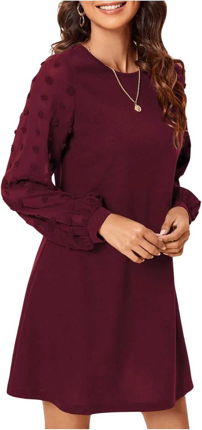 SweatyRocks Women's Elegant Mesh Contrast Long Sleeve A Line Mini Short Dress