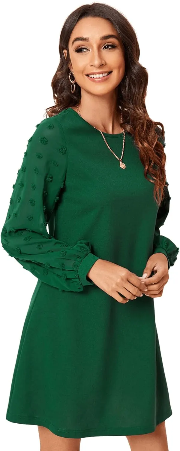SweatyRocks Women's Elegant Mesh Contrast Long Sleeve A Line Mini Short Dress