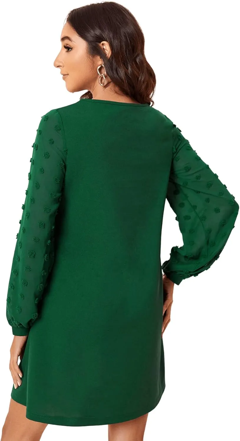 SweatyRocks Women's Elegant Mesh Contrast Long Sleeve A Line Mini Short Dress
