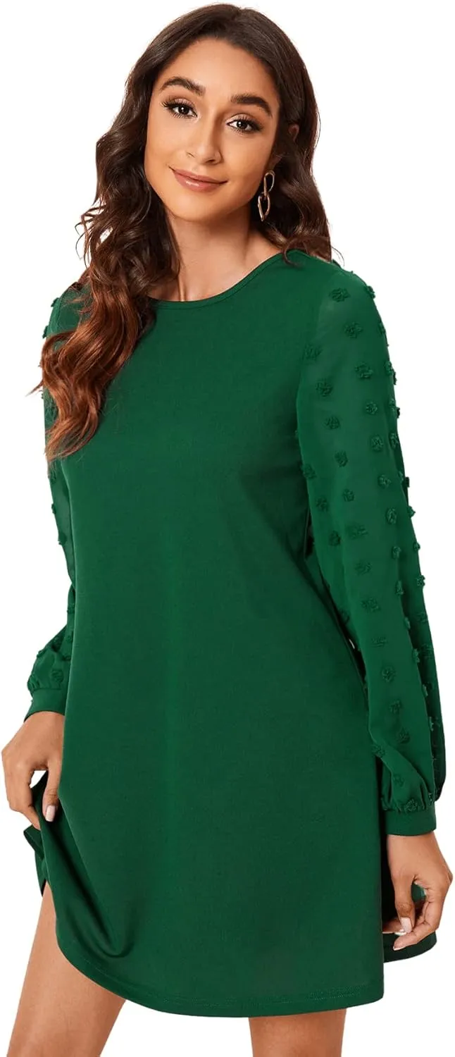 SweatyRocks Women's Elegant Mesh Contrast Long Sleeve A Line Mini Short Dress