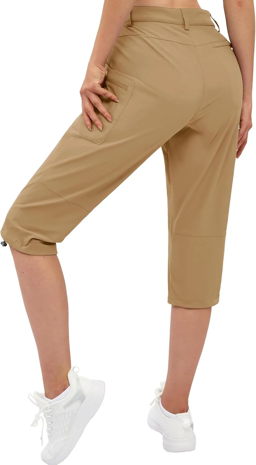 TACVASEN Women's Cargo Capris Hiking Pants Lightweight Quick Dry Travel Long Shorts Golf Casual Summer Zipper Pockets