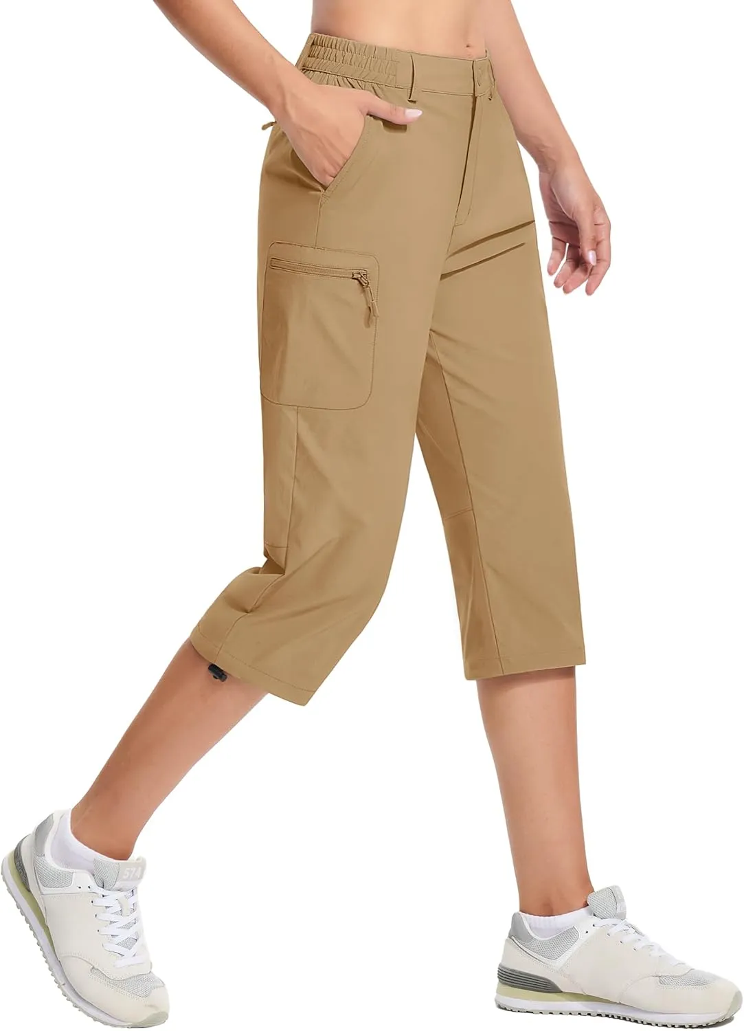 TACVASEN Women's Cargo Capris Hiking Pants Lightweight Quick Dry Travel Long Shorts Golf Casual Summer Zipper Pockets