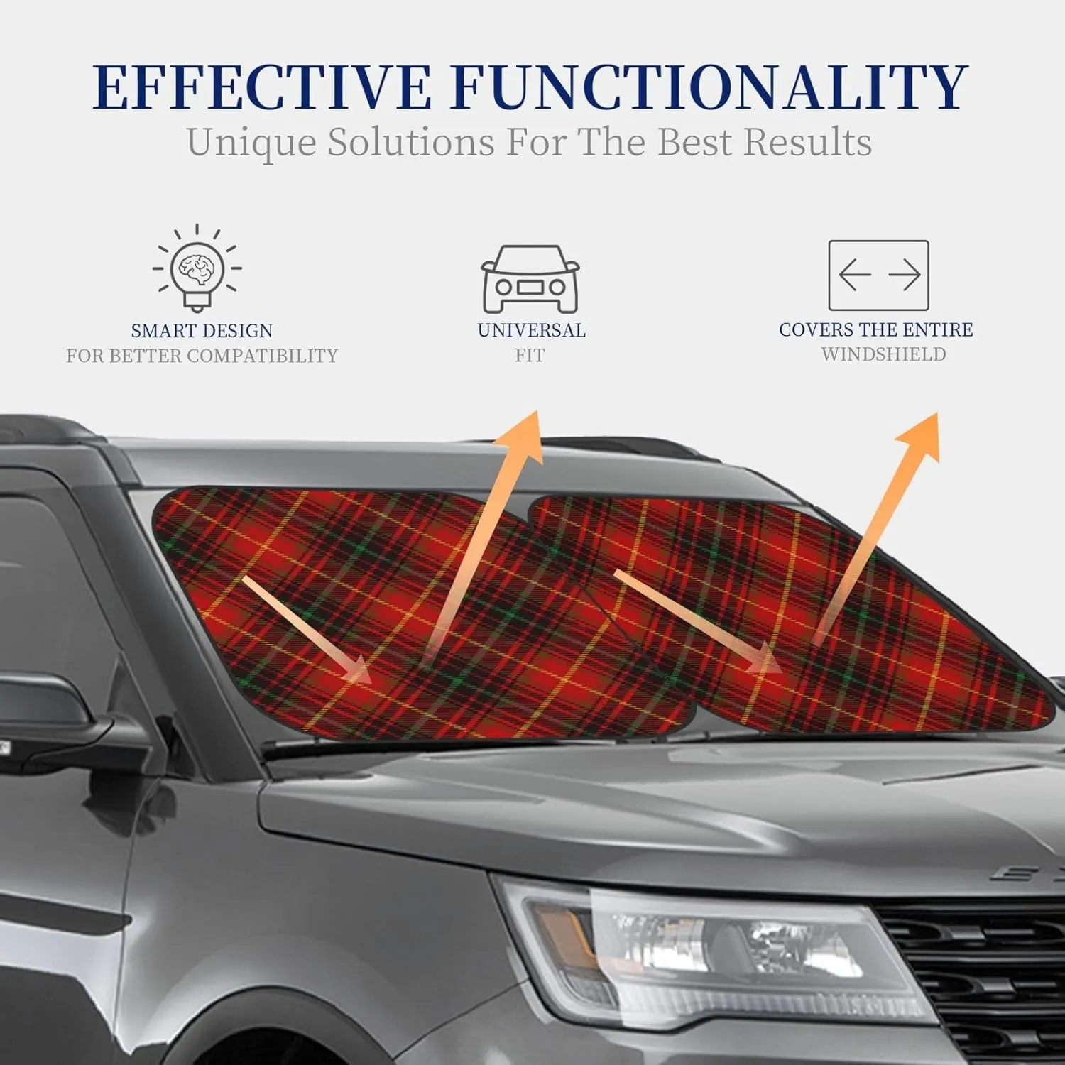 Tartan-Red-Green-Gold-and-Black-Color-Plaid-S-Trend 2-Piece Windshield Sunshade - Foldable Car Front Window Sunshade Medium