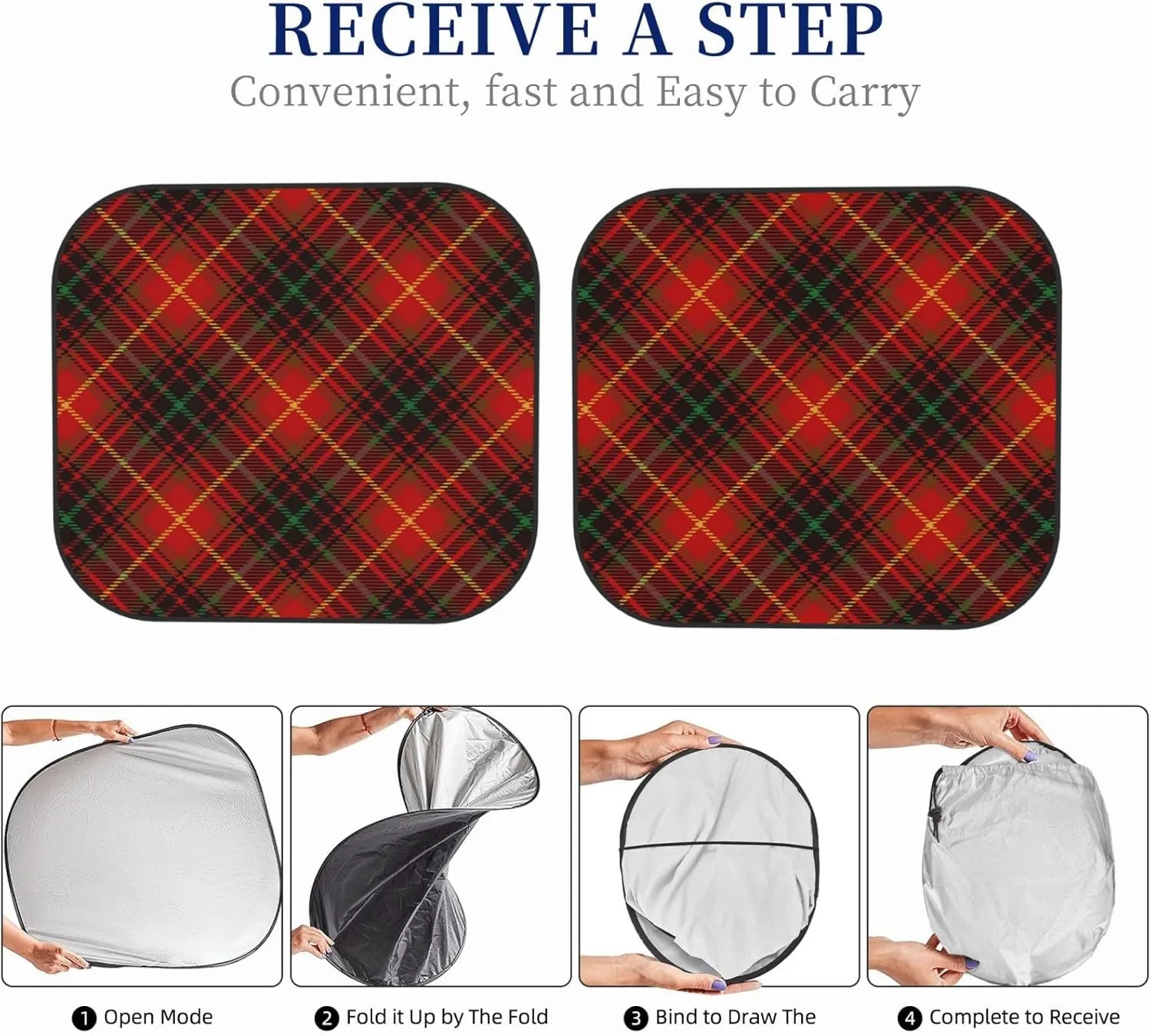 Tartan-Red-Green-Gold-and-Black-Color-Plaid-S-Trend 2-Piece Windshield Sunshade - Foldable Car Front Window Sunshade Medium