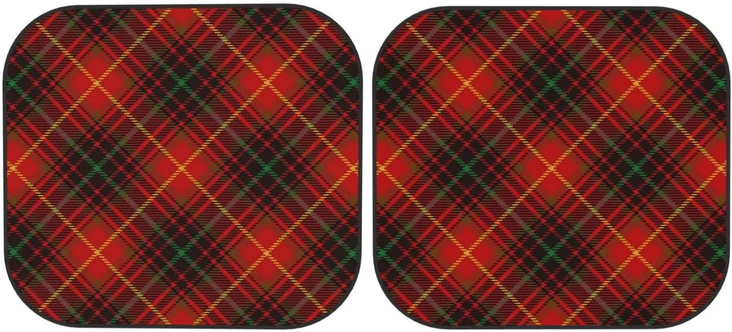 Tartan-Red-Green-Gold-and-Black-Color-Plaid-S-Trend 2-Piece Windshield Sunshade - Foldable Car Front Window Sunshade Medium