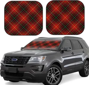 Tartan-Red-Green-Gold-and-Black-Color-Plaid-S-Trend 2-Piece Windshield Sunshade - Foldable Car Front Window Sunshade Medium