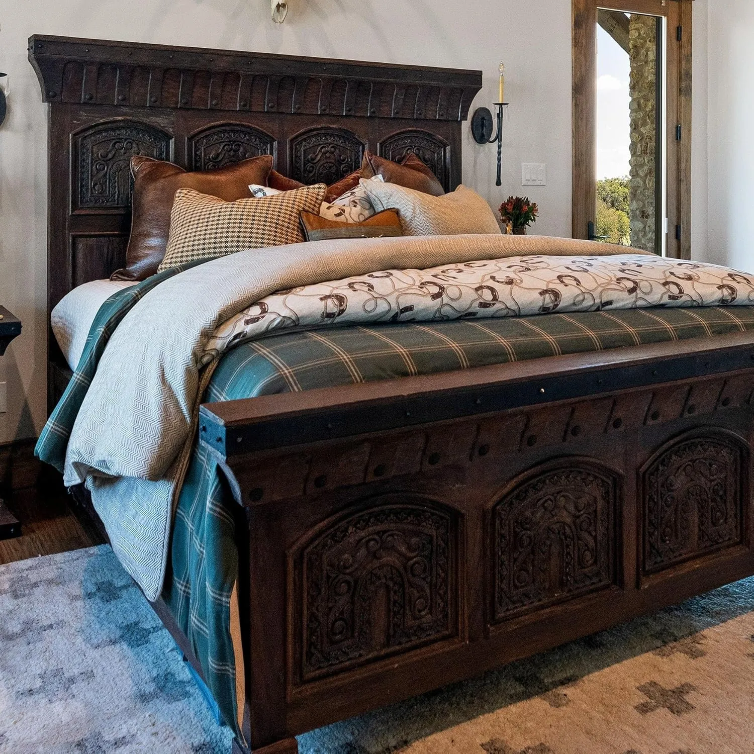 Tasha Polizzi for Paseo Road Pierre Equestrian Western Bedding 3 Piece King Size Comforter Set, Brown Tan Cotton Sateen, Horseshoe Print, Modern Rustic Style Western Comforter with Pillow Shams