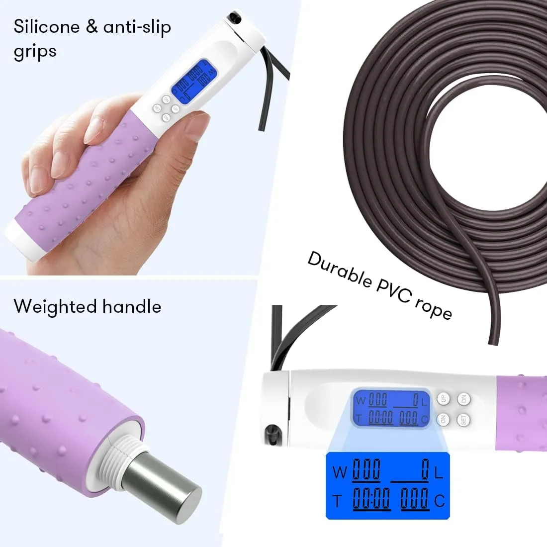 Te-Rich Jump Rope, Weighted Jump Rope for Fitness, Skipping Rope with Counter - Heavy Handles, Adjustable Length - Cordless Jumping Rope for Men Women Kids Fitness Exercise Training