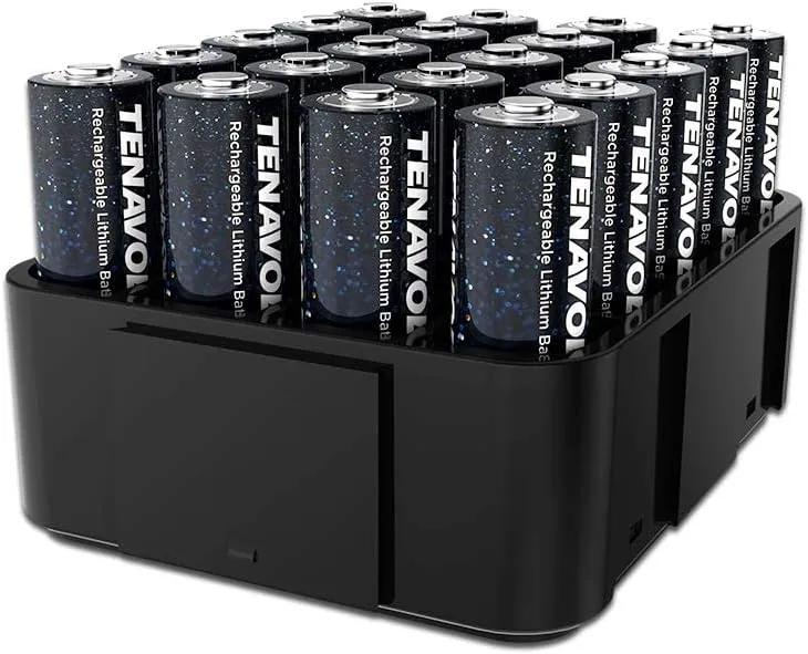 TENAVOLTS 1.5V AA Lithium Rechargeable Battery, 1.8h Fast Charge, Wall Charger, Constant Output at 1.5V, 2775 mWh, 20 Count with Charger