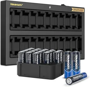 TENAVOLTS 1.5V AA Lithium Rechargeable Battery, 1.8h Fast Charge, Wall Charger, Constant Output at 1.5V, 2775 mWh, 20 Count with Charger