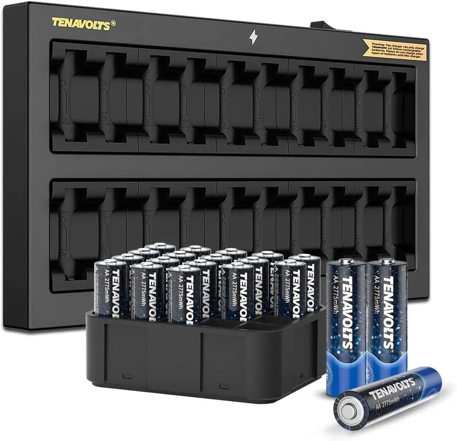 TENAVOLTS 1.5V AA Lithium Rechargeable Battery, 1.8h Fast Charge, Wall Charger, Constant Output at 1.5V, 2775 mWh, 20 Count with Charger