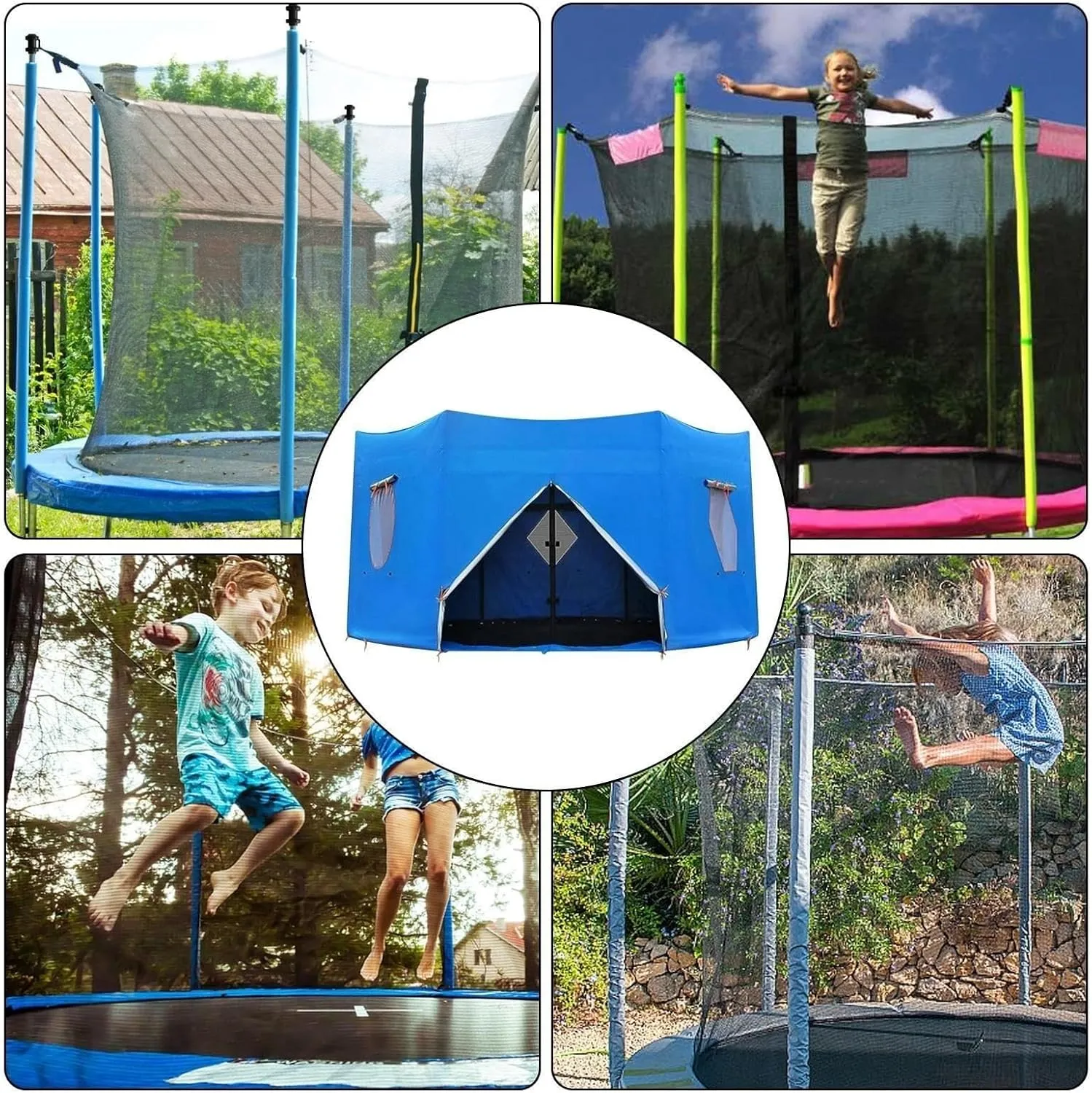 Tent for Trampoline, 6FT/8FT/10FT/12FT/14FT/15FT Trampoline Tent Cover, Trampoline Sunshade, Trampoline Accessories, for 6 Straight Pole Round Trampoline(15FT), Blue