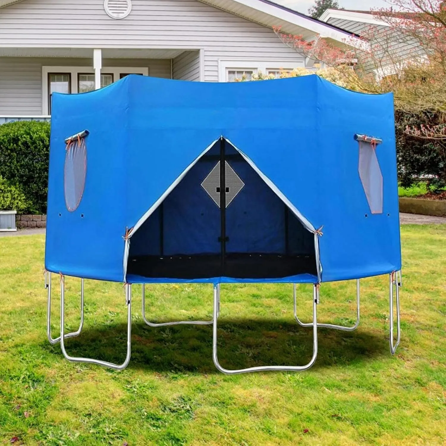 Tent for Trampoline, 6FT/8FT/10FT/12FT/14FT/15FT Trampoline Tent Cover, Trampoline Sunshade, Trampoline Accessories, for 6 Straight Pole Round Trampoline(15FT), Blue