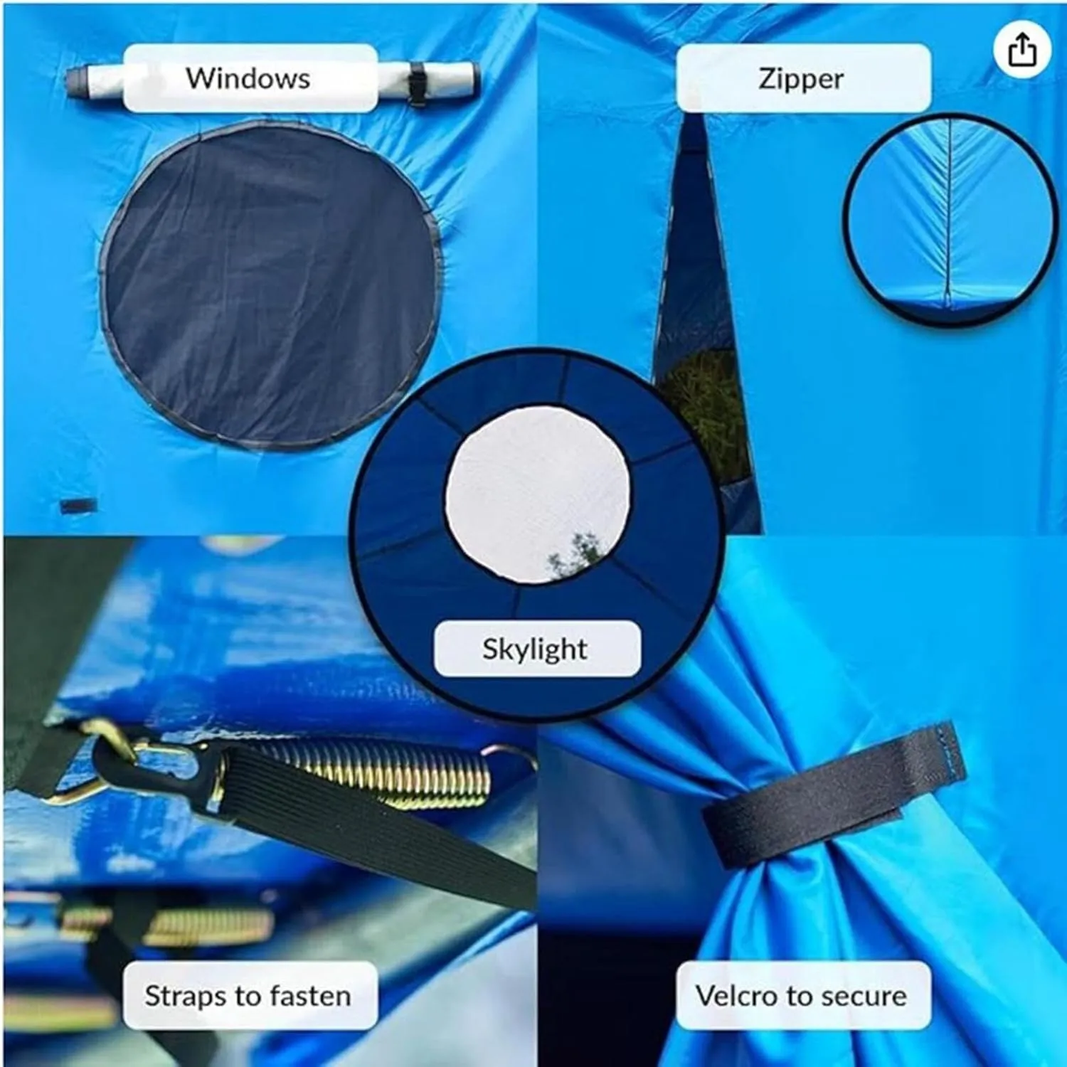 Tent for Trampoline, 6FT/8FT/10FT/12FT/14FT/15FT Trampoline Tent Cover, Trampoline Sunshade, Trampoline Accessories, for 6 Straight Pole Round Trampoline(15FT), Blue