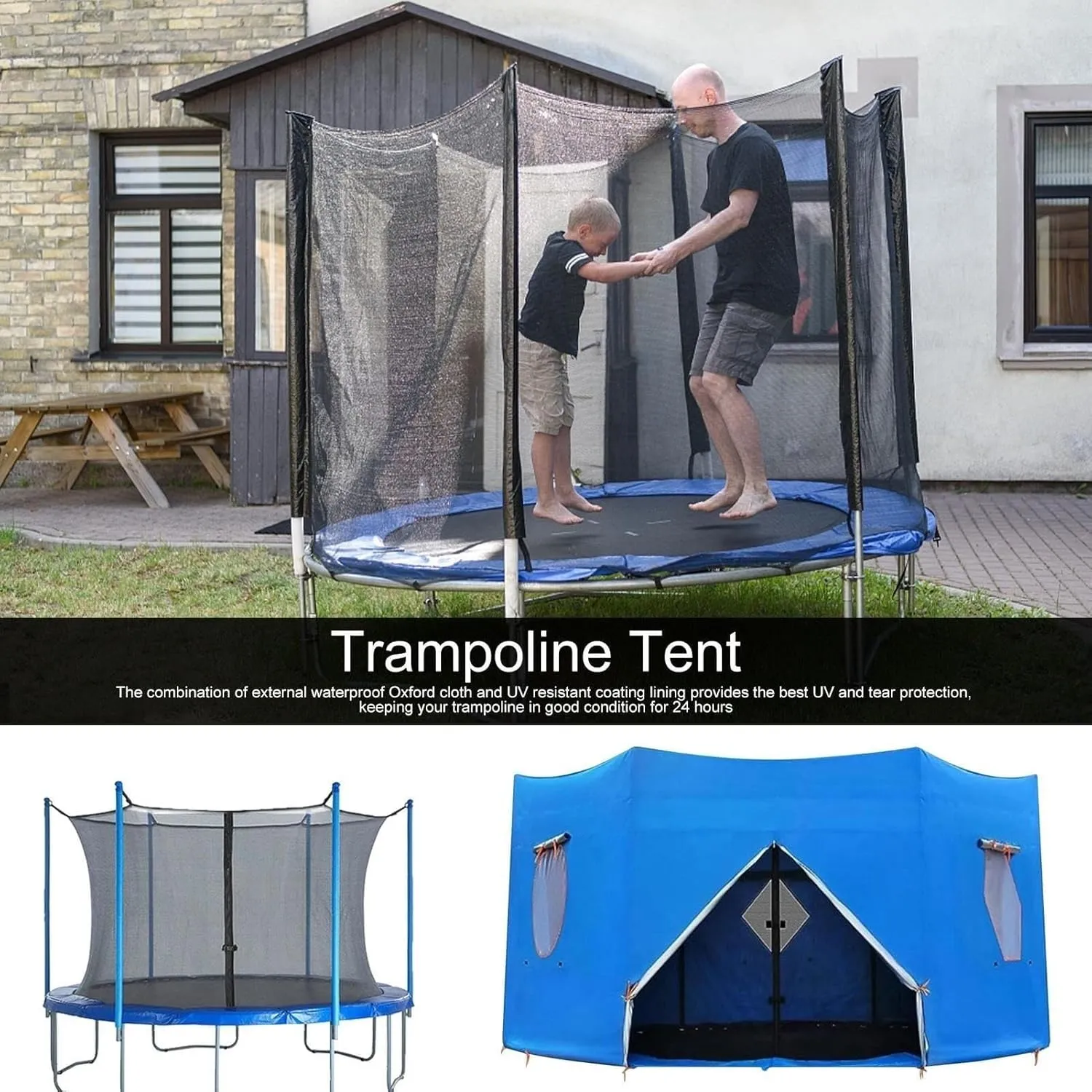Tent for Trampoline, 6FT/8FT/10FT/12FT/14FT/15FT Trampoline Tent Cover, Trampoline Sunshade, Trampoline Accessories, for 6 Straight Pole Round Trampoline(15FT), Blue