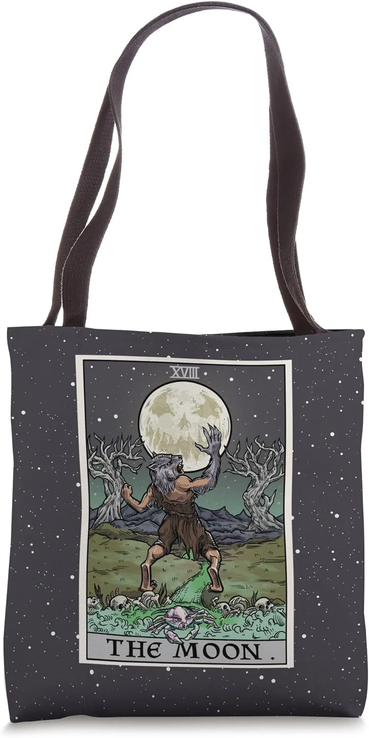 The Moon Tarot Card Gothic Halloween Werewolf Spooky Horror Tote Bag