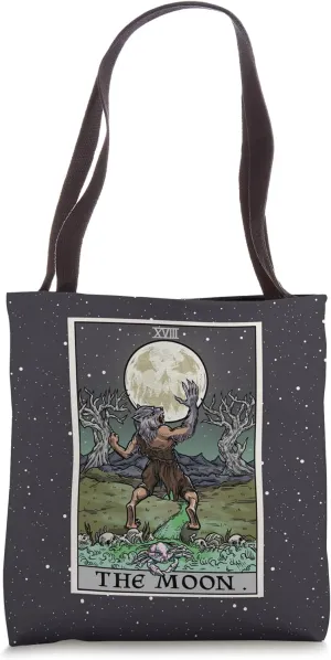The Moon Tarot Card Gothic Halloween Werewolf Spooky Horror Tote Bag