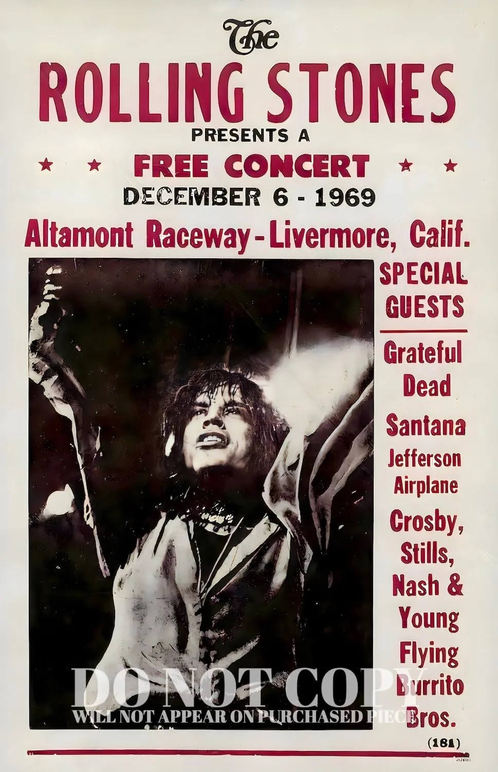 The Rolling Stones Altamont Concert Poster 11 X 17 - Legendary 1969 Music Festival Artwork - Gimme Shelter - Rock and Roll - Rare Art Print