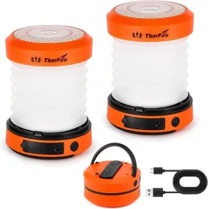 THORFIRE Collapsible LED Camping Lantern Rechargeable, Portable Hand Crank Lantern Flashlight with 4 Light Modes for Power Outage, Hiking, Emergency, Fishing (2 Pack)