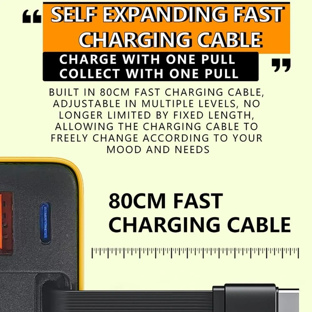 Tobre 3 in 1 Charger 80 Watt, Scalable 80w Max Fast Charger Module with Type-C Cable and 2 USB Ports, for iPhone, Phone, Laptops (2pcs Yellow)
