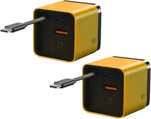 Tobre 3 in 1 Charger 80 Watt, Scalable 80w Max Fast Charger Module with Type-C Cable and 2 USB Ports, for iPhone, Phone, Laptops (2pcs Yellow)