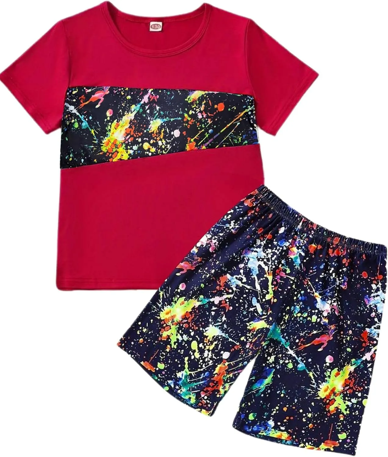 Toddler Baby Boys Color Block Outfits - Cute Long Shorts Tee Casual Sweatshirt Contrast Pants Summer Clothes Set
