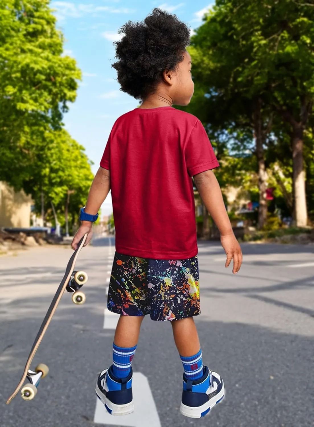 Toddler Baby Boys Color Block Outfits - Cute Long Shorts Tee Casual Sweatshirt Contrast Pants Summer Clothes Set