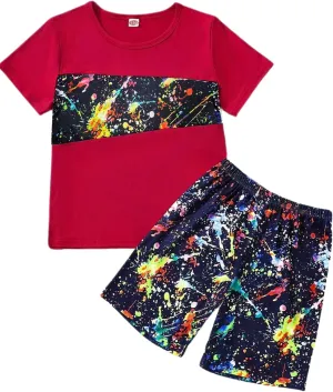 Toddler Baby Boys Color Block Outfits - Cute Long Shorts Tee Casual Sweatshirt Contrast Pants Summer Clothes Set