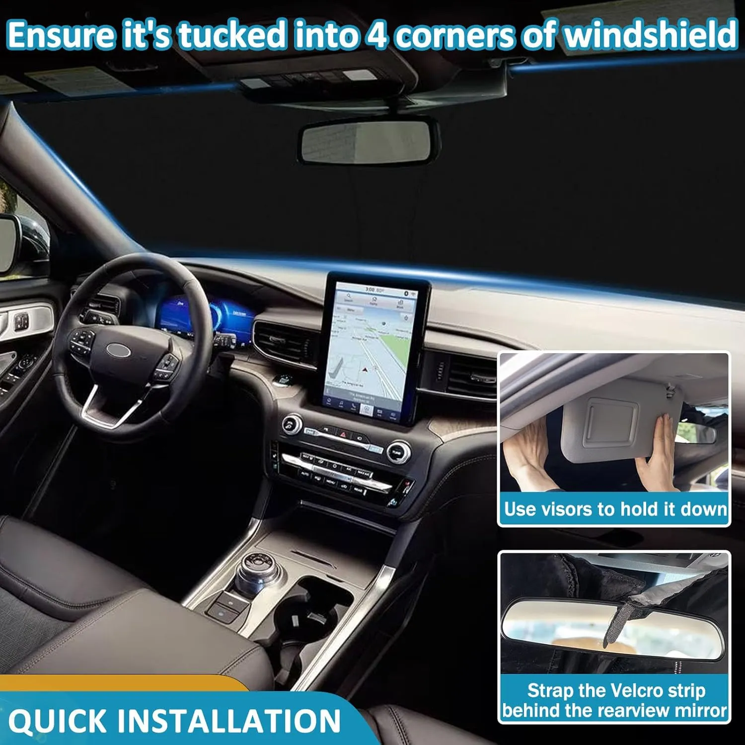 TOPINSTALL Precise Size Foldable Sunshade for 2020-2025 Ford Explorer SUV, ST XLT, Limited, Platinum Accessories, Front Window Sun Protector with Storage Bag Thicker Windshield Sun Shade