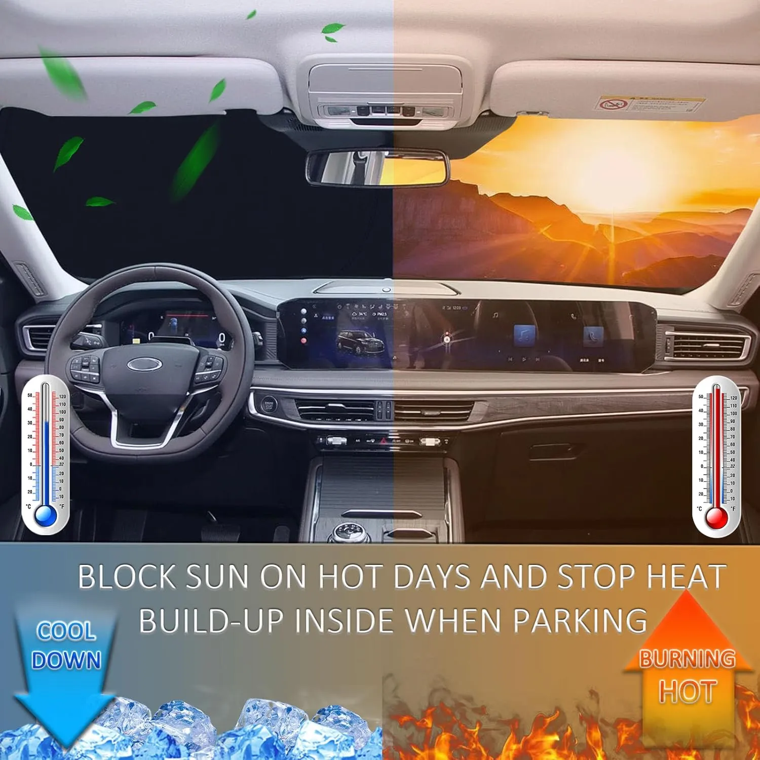 TOPINSTALL Precise Size Foldable Sunshade for 2020-2025 Ford Explorer SUV, ST XLT, Limited, Platinum Accessories, Front Window Sun Protector with Storage Bag Thicker Windshield Sun Shade
