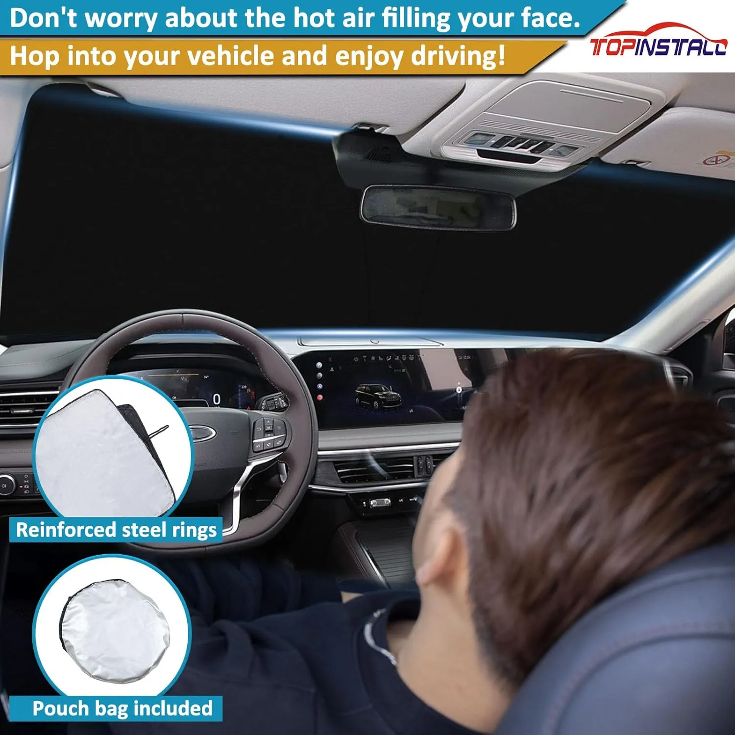 TOPINSTALL Precise Size Foldable Sunshade for 2020-2025 Ford Explorer SUV, ST XLT, Limited, Platinum Accessories, Front Window Sun Protector with Storage Bag Thicker Windshield Sun Shade