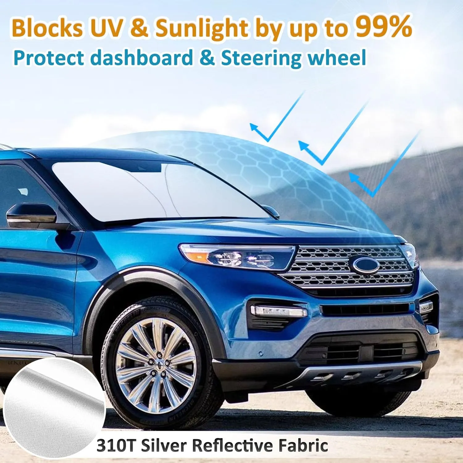 TOPINSTALL Precise Size Foldable Sunshade for 2020-2025 Ford Explorer SUV, ST XLT, Limited, Platinum Accessories, Front Window Sun Protector with Storage Bag Thicker Windshield Sun Shade