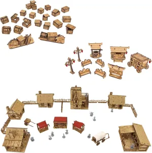 TowerRex DND Terrain Buildings and Furniture Bundle: Village, Medieval Street, Box & Chest, DND Accessories for Dungeons & Dragons, Pathfinder, Warhammer