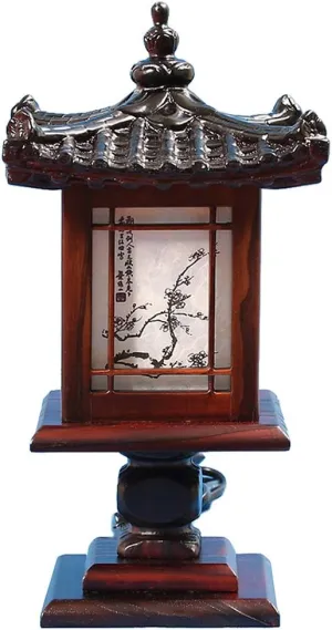 Traditional Korean Wood Lamp | Handmade Asian Oriental Table Lantern | Bedside Bedroom Accent Light | Unique Gift Idea | Hanok Design (Brown) (Pavilion)